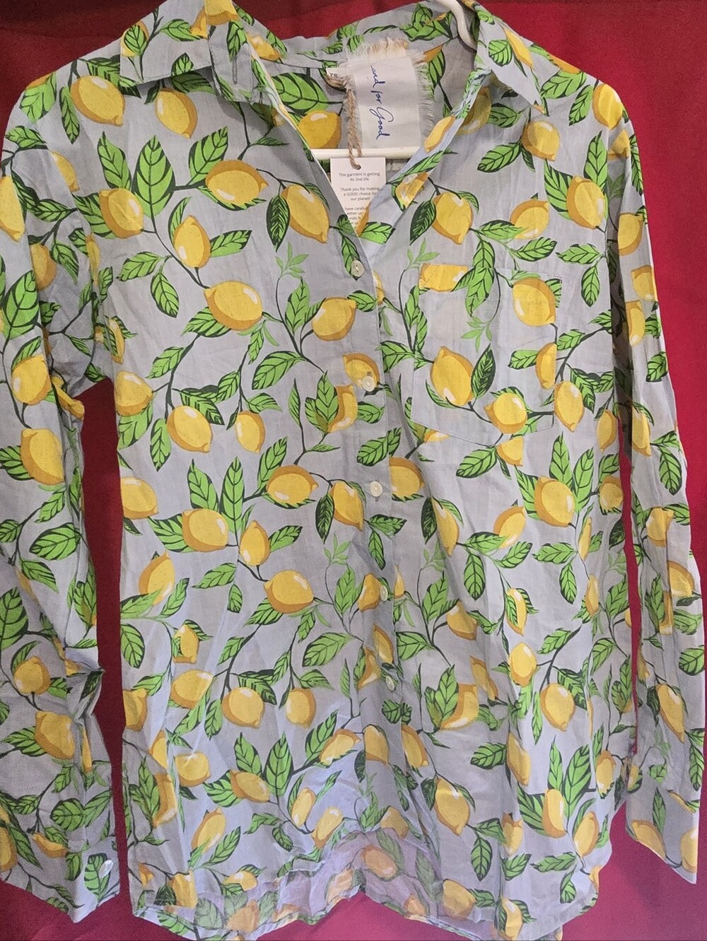 And For Good, ,  Lemon Print Button-Up Shirt